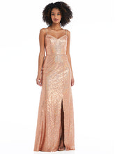 Load image into Gallery viewer, Spaghetti Strap Sequin Trumpet Gown with Side Slit