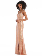 Load image into Gallery viewer, Spaghetti Strap Sequin Trumpet Gown with Side Slit
