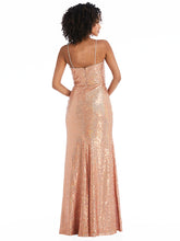 Load image into Gallery viewer, Spaghetti Strap Sequin Trumpet Gown with Side Slit