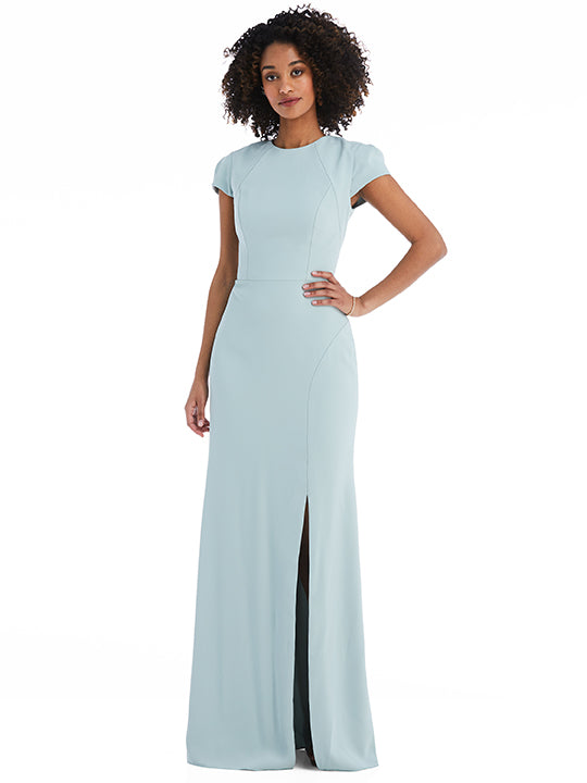 Puff Cap Sleeve Cutout Tie-Back Trumpet Gown Melanin Bridal Puff Cap Sleeve Cutout Tie-Back Trumpet Gown Melanin Bridal