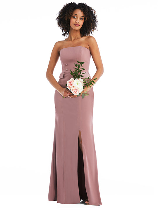 Strapless Tuxedo Maxi Dress with Front Slit – Melanin Bridal Strapless Tuxedo Maxi Dress with Front Slit – Melanin Bridal