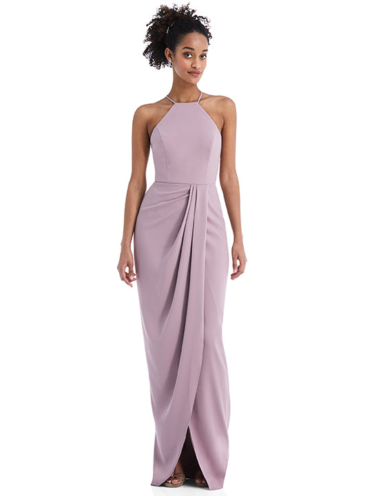Halter Draped Tulip Skirt Maxi Dress – Melanin Bridal